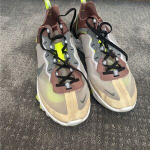 Nike React Element 87 Men’s Sneakers in Brown and Neon Yellow Size 11.5